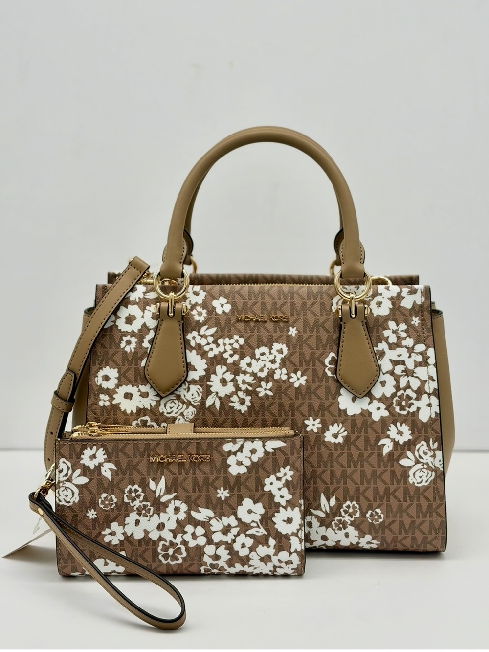 Michael Kors Navy and White Floral Satchel Crossbody and Wallet Set - Picture 2 of 14
